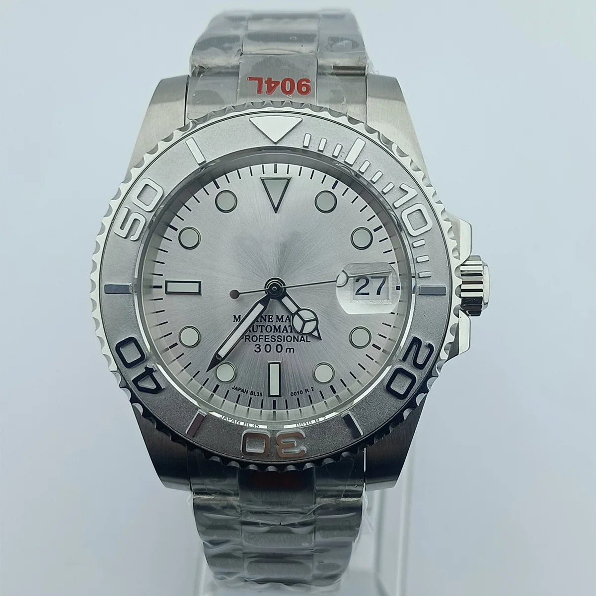 NH35 무브먼트에 적합한 시계 다이얼, NH35 40mm 케이스, 28.5mm 녹색 발광 사파이어 유리 스테인리스 스틸 케이스