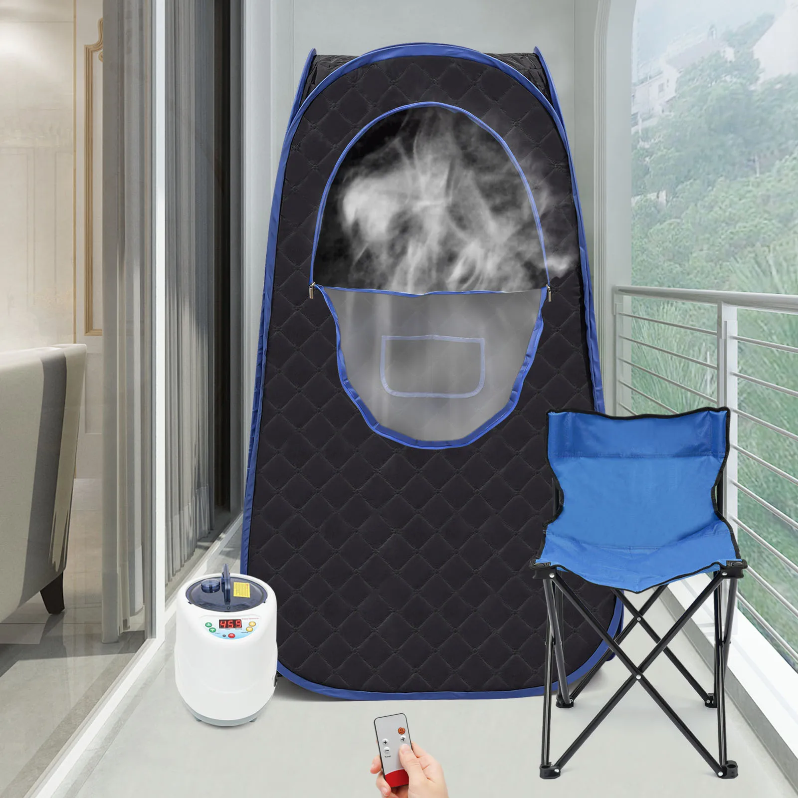 Portable Steam Sauna for Home Spa Sauna Tent Sauna Box with 2L Steamer Remote Control Folding Chair 2