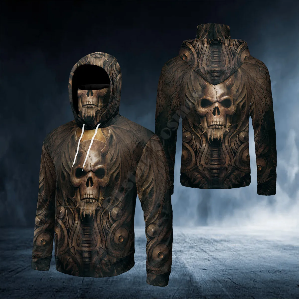 Checkered Pattern Flame Skeleton Skull 3D All Over Printed Bandana Hoodie US Size Women For Men Casual Pullover Hoodie Mask Warm