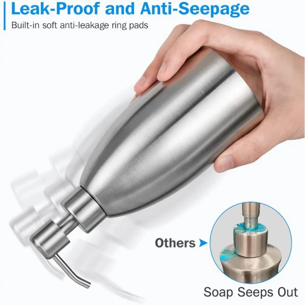 Stainless Steel Countertop Soap Dispenser 15.2 Oz Rust-Proof Liquid Pump Bottle for Kitchen Bathroom and Countertop Hand