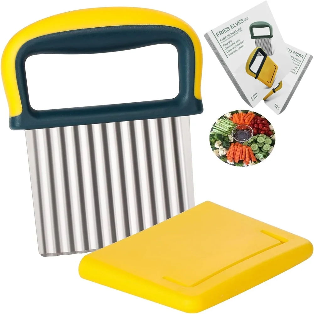Stainless Steel Potato Chip Slicer Dough Vegetable Fruit Crinkle Wavy Kitchen Knife Cutter Chopper French Fry Maker Tools
