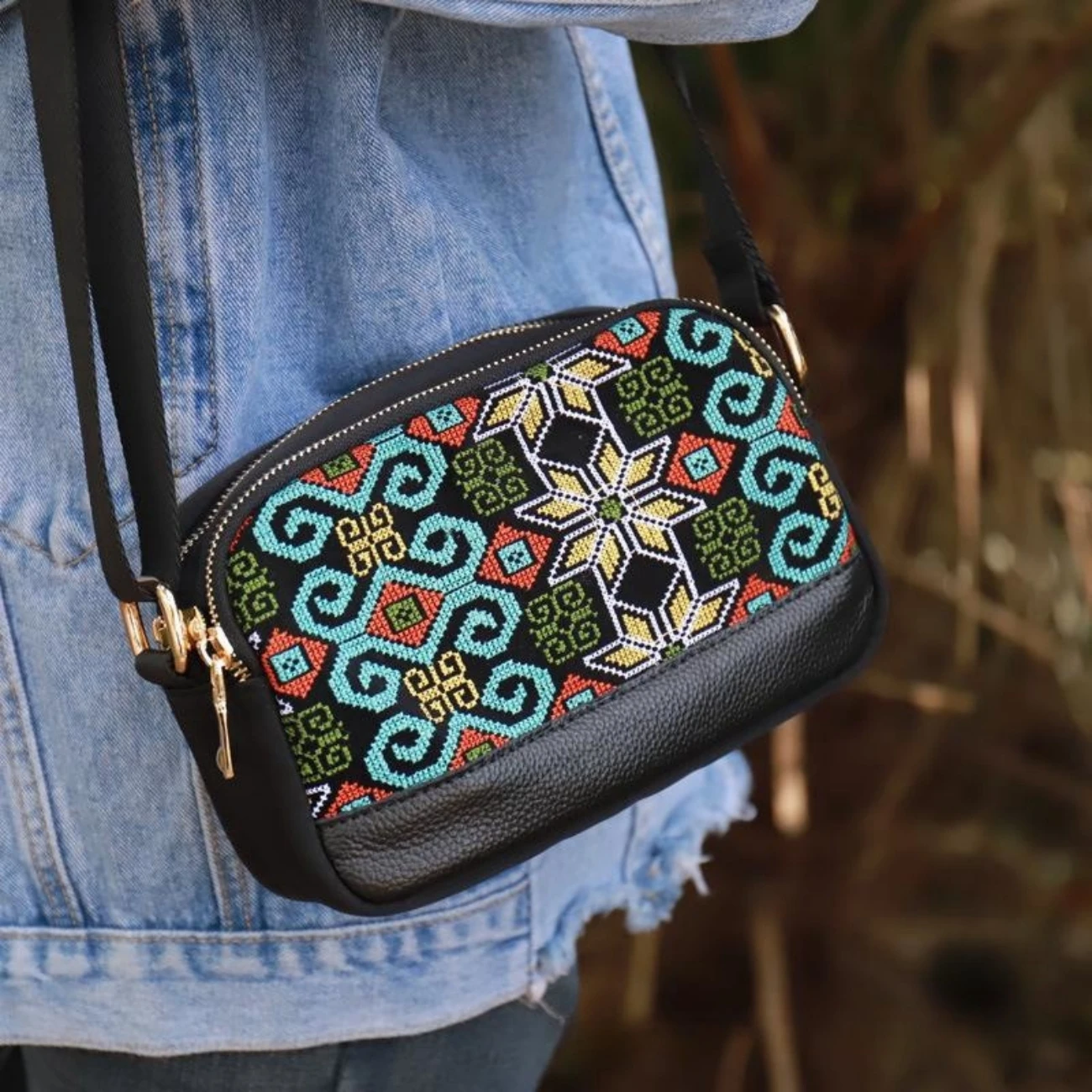 Ethnic Style Double Layer Embroidery Mobile Phone Bag Oxford Textile Art Women's Bag Lightweight Retro Embroidery Simple Fabric