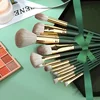 21PCS Jade Green Full Face Makeup Kit - 14 Vegan Bristle Brushes + 7 Sponges for Beginners to Pros