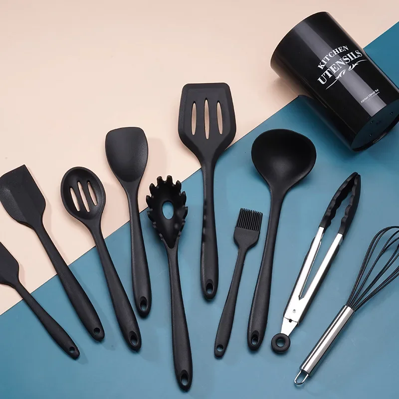 10/11Pcs Silicone Cooking Utensils Set Heat Resistant Turner Spatula Spoon Shovel Oil Brush BBQ Clip Kitchen Utensils Cookware