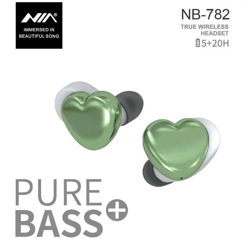 Twsハート型インイヤーワイヤレスイヤホン、マイク付き、オリジナルの