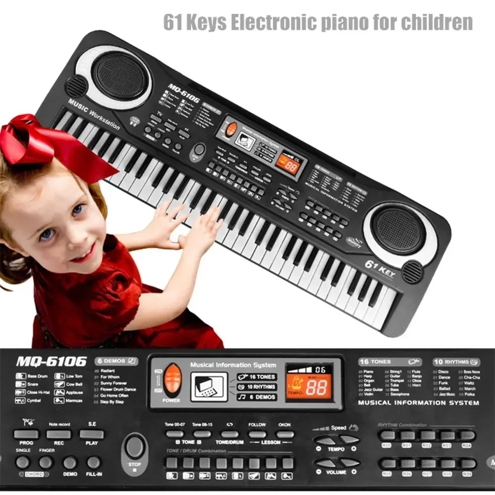 

Kids Electronic Piano Keyboard Portable 61 Keys Organ with Microphone Education Toys Musical Instrument Gift for Child Beginner