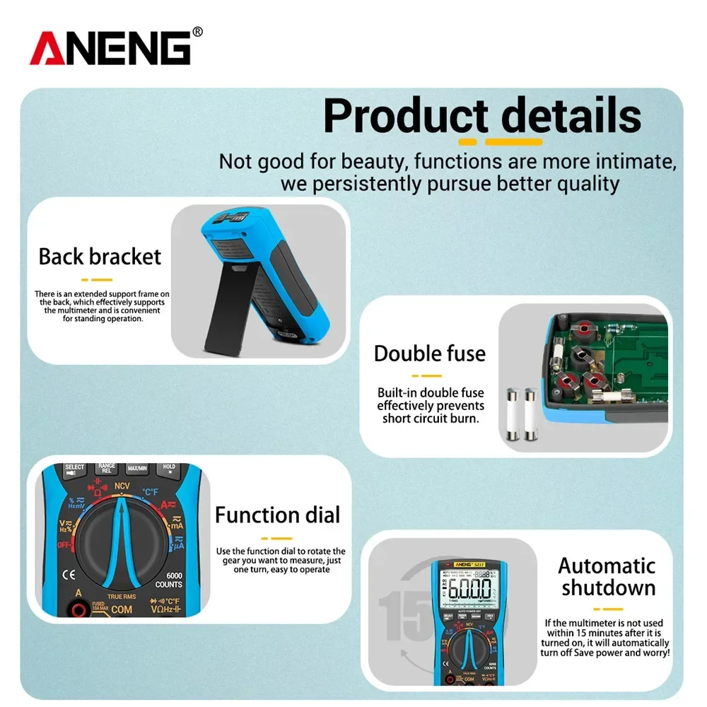ANENG SZ17 DIY Transistor Capacitor NCV Detector Lcr Meter Digital Multimeter 6000 Professional True RMS AC/DC Analog Tester