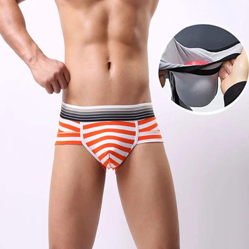 Sexy Man Underwear Striped Cotton Briefs Big Support Pouch Male Panties Fashion Men's Underpants Elephant Thong Mens Lingerie type c male head to mini dp 1 4 adapter support 3d visual effect