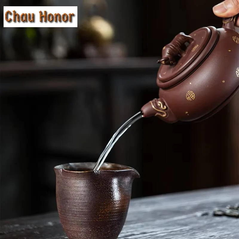 350ml Yixing Raw Ore Purple Clay Pot Pure Handmade Large Capacity Turn Things Around Zisha Tea Pot Tea Ceremony Customized Gift