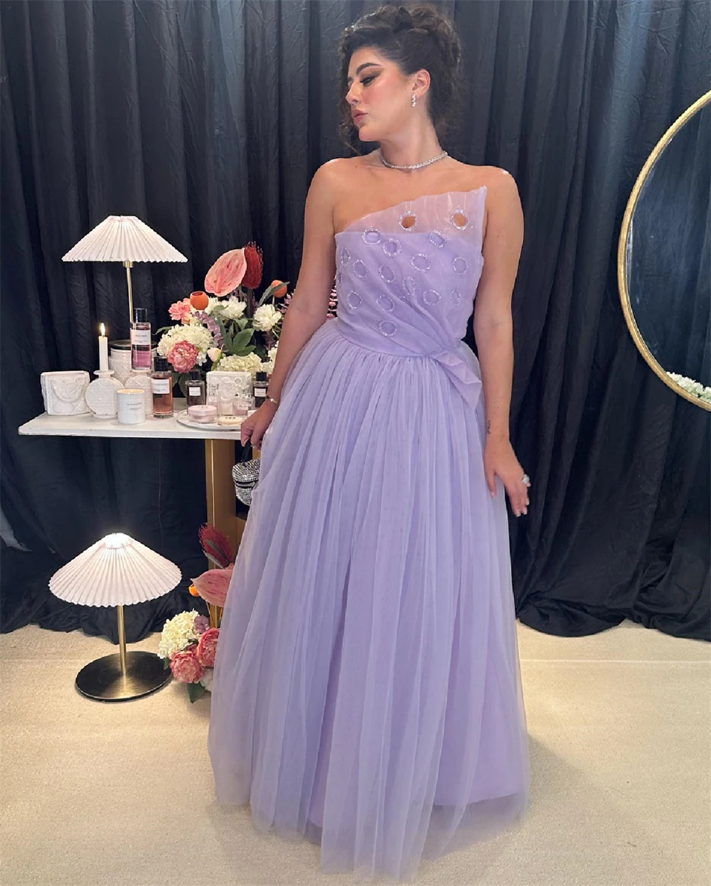 Sparkle Exquisite High Quality Net Beading Beach A-line Strapless Bespoke Occasion Gown Long Dresses