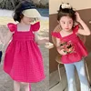 Kids Girls Plaid Dress Summer Sleeveless Ruffle Shoulder Dresses And Top Toddler Girl Elegant Dress Fashion Girls Clothing 1