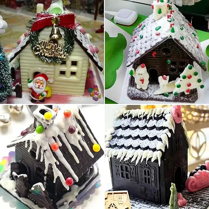 1PC Christmas House Building block Chocolate Silicone Mold Cake Decoration DIY Gingerbread House Shape Biscuits Stencil Baking
