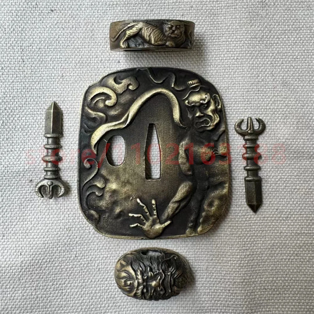 A Set Alloy Parts Tsuba Handguard Guard Fuchi Kashira Menuki For Real Japanese Japan Samurai Katana Sword Fittings New Very Good 2