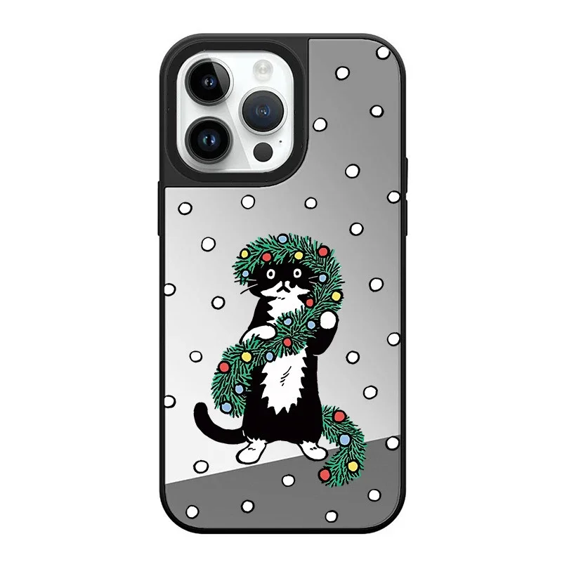 

Mirror Surface Christmas Cat Bear Dinosaur Phone Case Cover for IPhone 14 13 12 11 15 Pro Max Case for IPhone 15 Pro Max