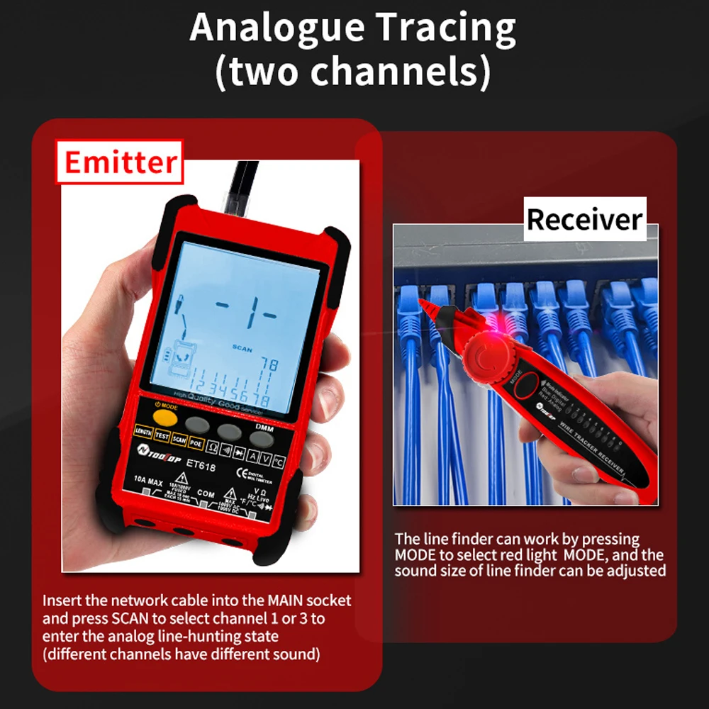 NEW ET618 Network Cable Tester with LCD Display Analogs Digital Search