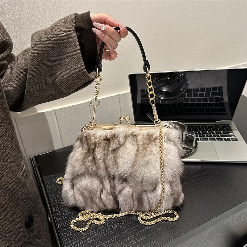 New Soft Plush Handbags Ladies Wedding Prom Party Evening Bags 2024 Autumn Winter Retro Clutches Chain Shoulder Bags For Women
