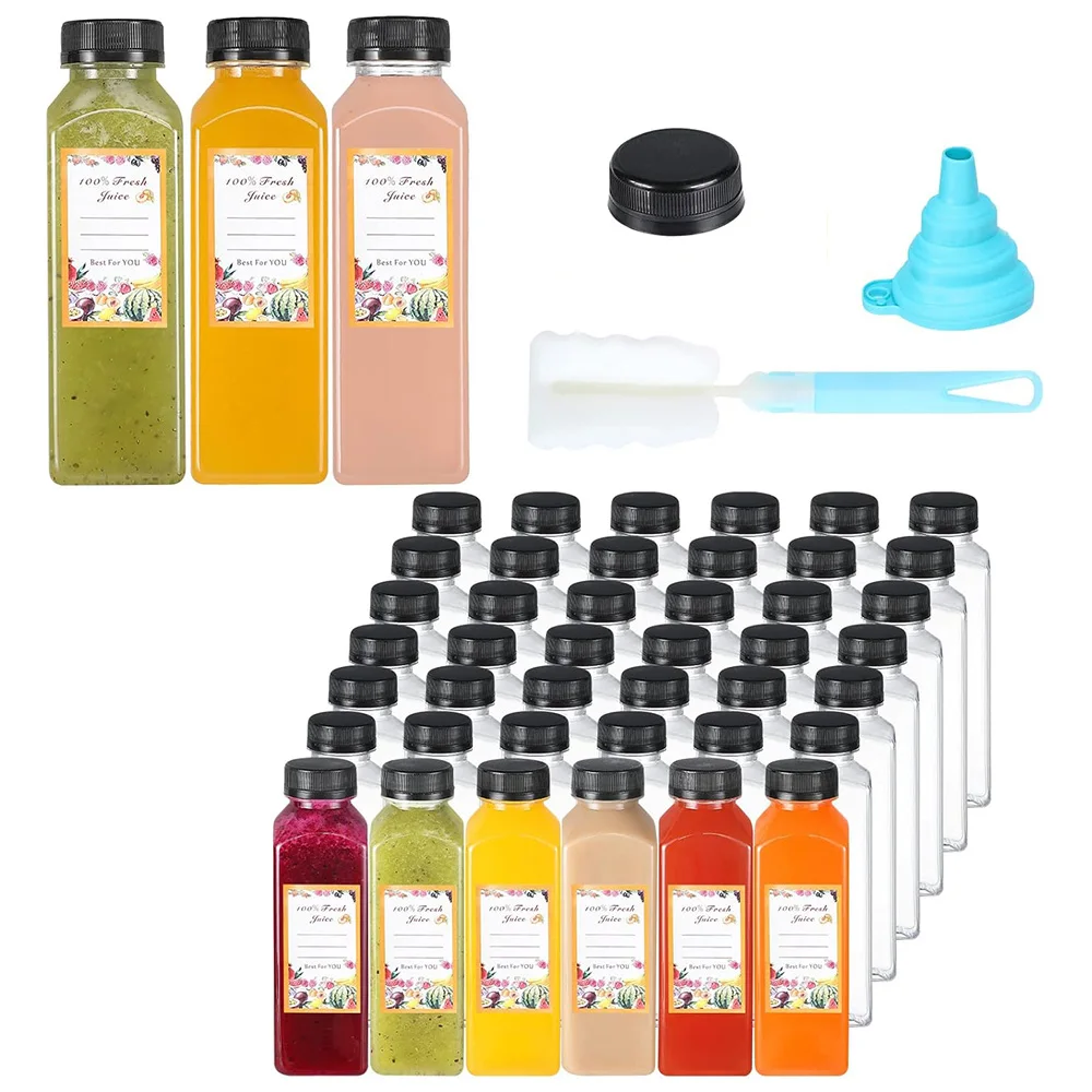 Zmybcpack Pacote Com 12 Frascos De Suco De Plástico Resistente Ao Calor De 400 Ml PP Com Tampas Pretas U2013 Garrafas Sensoriais De Plástico U2013 Recipientes