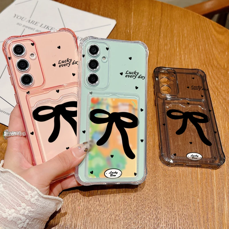 Elegant Black Bow Clear Card Wallet Phone Case with Enhanced Protection
