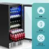 15" Beverage Refrigerator Cooler Under Counter 125 Cans Built-in Beverage Fridge with Glass Door, LED Light, Beer Fridge 2
