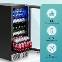 15" Beverage Refrigerator Cooler Under Counter 125 Cans Built-in Beverage Fridge with Glass Door, LED Light, Beer Fridge 2