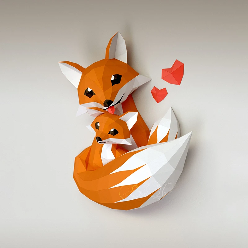 60cm Fox Mother And Baby 3D Paper Model Paper Jigsaw Puzzle for Home Decor