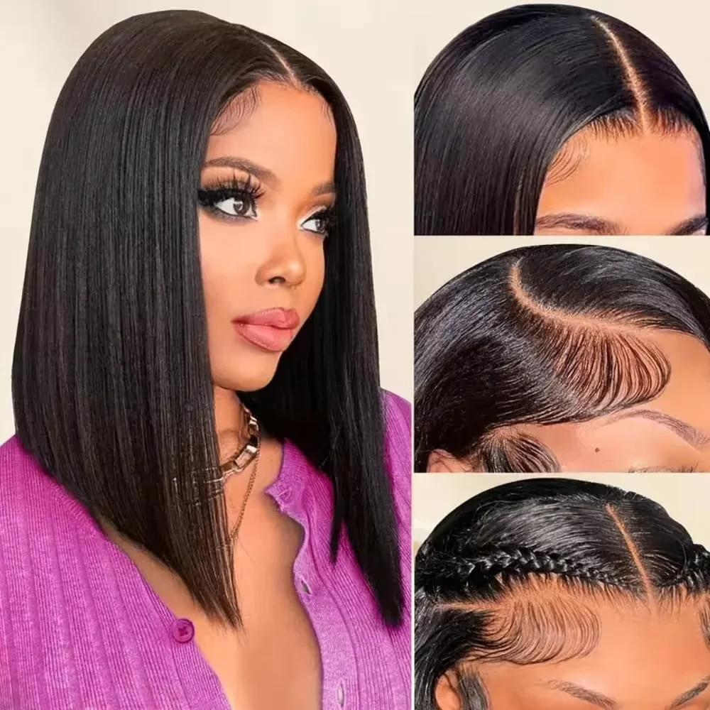 13x4 Full Frontal HD Transparent Lace Short Straight Bob Perücken Brasilianische vorgezupfte Perücke für Frauen Remy Echthaar 220% Dichte – Detail 5