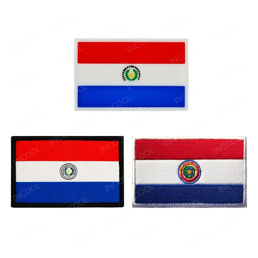 

Paraguay Flag Embroidered Patch PVC Rubber National Paraguayan Flags Patches Tactical Military Emblem Appliqued Decorative Badge