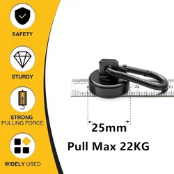 Enhanced Magnetic Swivel Carabiner Hooks - Heavy Duty Neodymium for Home, Kitchen, and Garage (25mm Black)