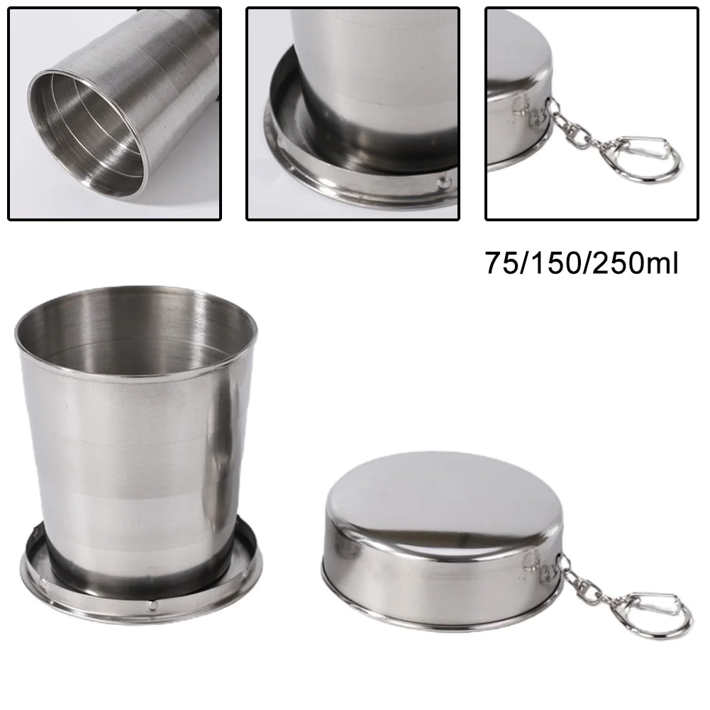 접이식 스테인리스 스틸 접이식 컵, 탄산 음료, 하이 퀄리티 실버, 75ml, 150ml, 250ml, 1 개
