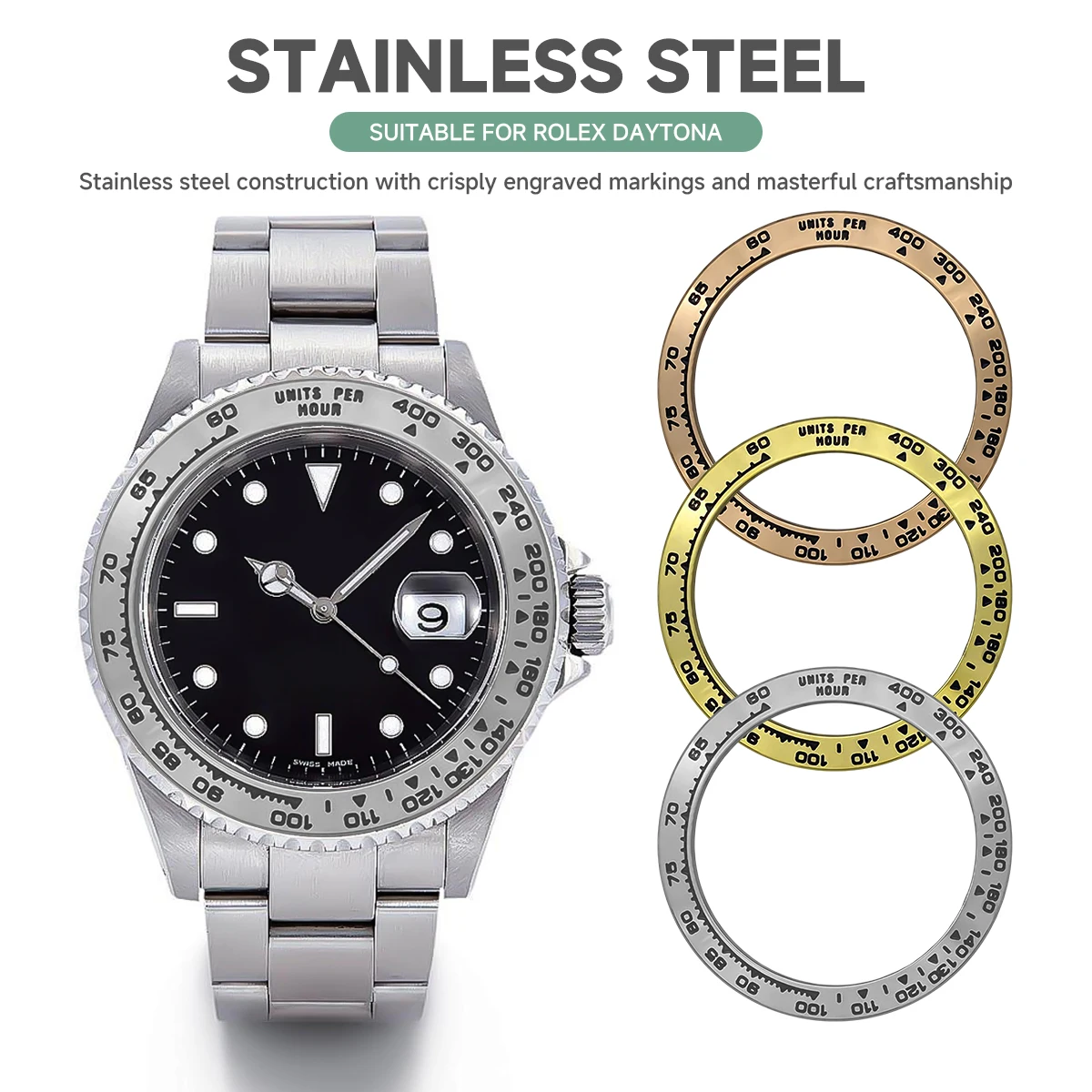Sloped Ceramic Silver Bezel Insert for Watches - 38.5*30.5mm