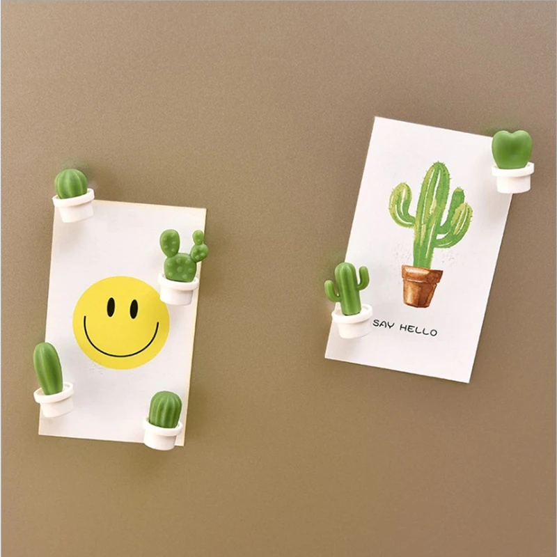 6PC/set of cute succulent plant refrigerator magnet button cactus refrigerator message sticker magnet sticker_voghion.com