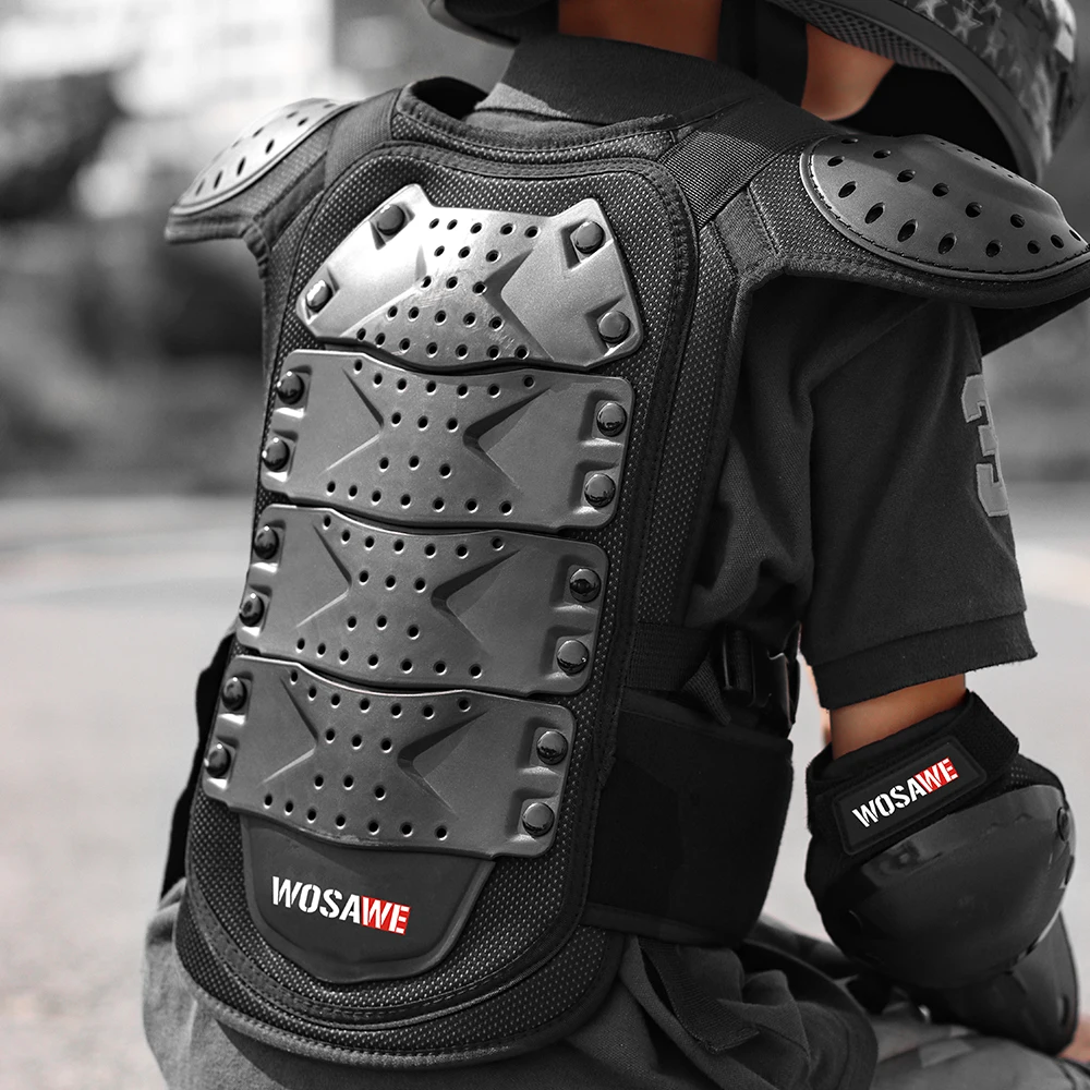 WOSAWE Kids Motorcycle Armor Suit Body Protection Motocross Body Armor Moto Knee Pads Riding Protective Motorbike Suits