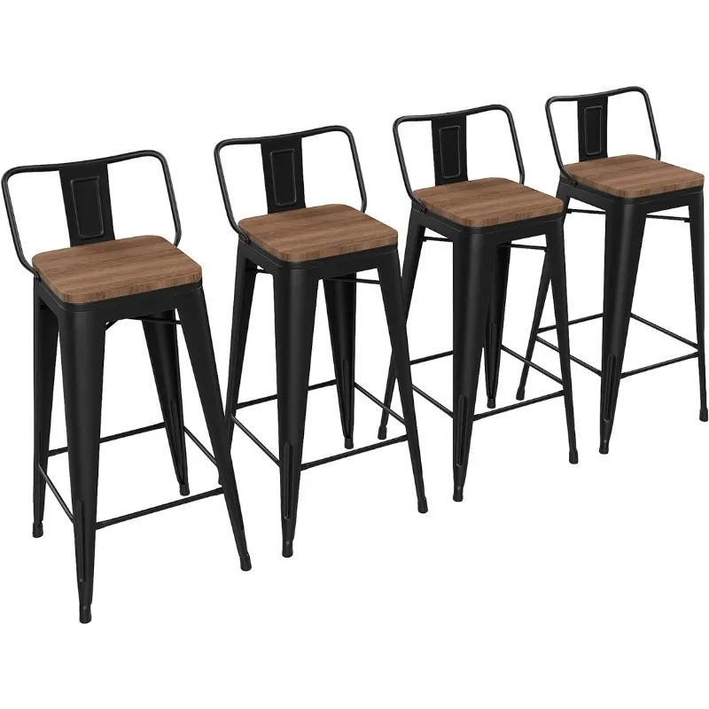 

Yongchuang 30 Inch Bar Stools Set of 4 Bar Height Metal Barstools with Wood Seat Low Back Kitchen Bar Chairs Matte Black