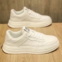 Spring Men's Breathable Sports Shoes Trendy All-Match Thick Bottom White Sneakers Casual Board Shoes Comfortable Rubber Sole