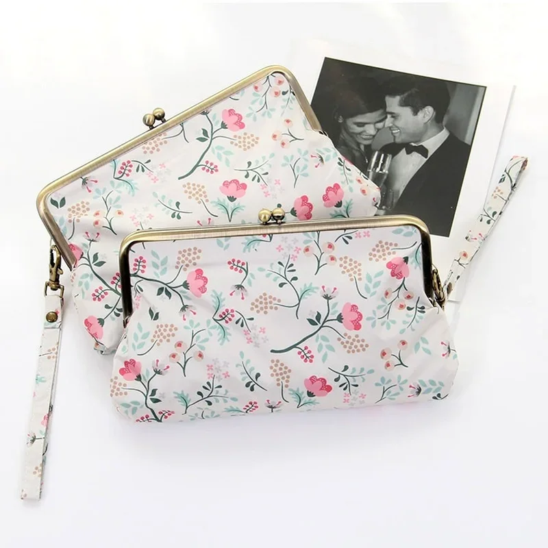 Women Ultralight Mini Flat Handle Five Fold Umbrella Floral Sunny and Rainy Umbrella Rain With Storage Handbag