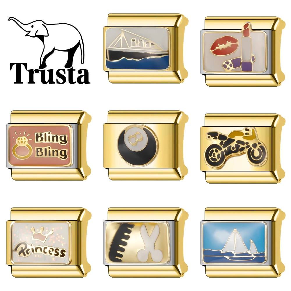 

Trusta 2024 Fashion Shiny Golden Colour Charm Italian Links 9mm Bracelet Stainless Steel for Women DIY Jewelry Wholesale N009
