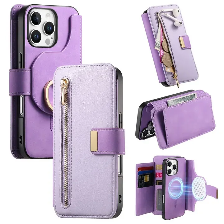 Premium 2-in-1 Detachable Leather Zipper Wallet Phone Case