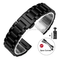 Premium Curved End Solid Stainless Steel Watch Strap with Butterfly Clasp - 19mm (Black)