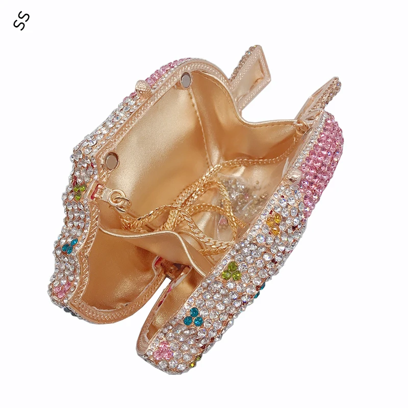 18*8*4cm Personality Fashion Ice Cream Style Women's Clutch Bag Pure Hand-inlaid Rhinestone Diamond Wrist-bag for Evening Party