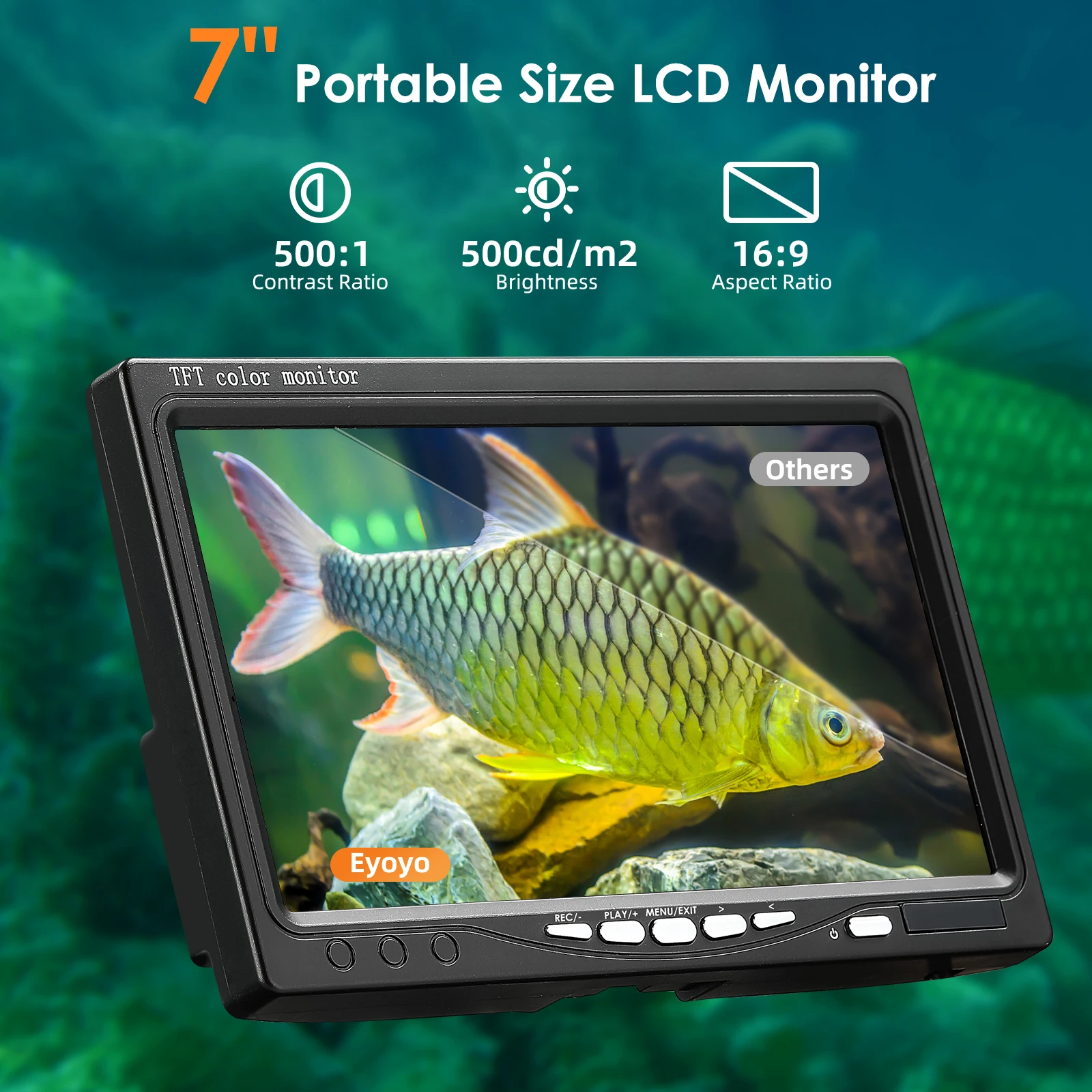 Eyoyo Underwater Fishing Camera 1000TVL Video Fish Finder For Winter Sea/River/Ice Fishing 50M Cable 7" Monitor 12 White Lights