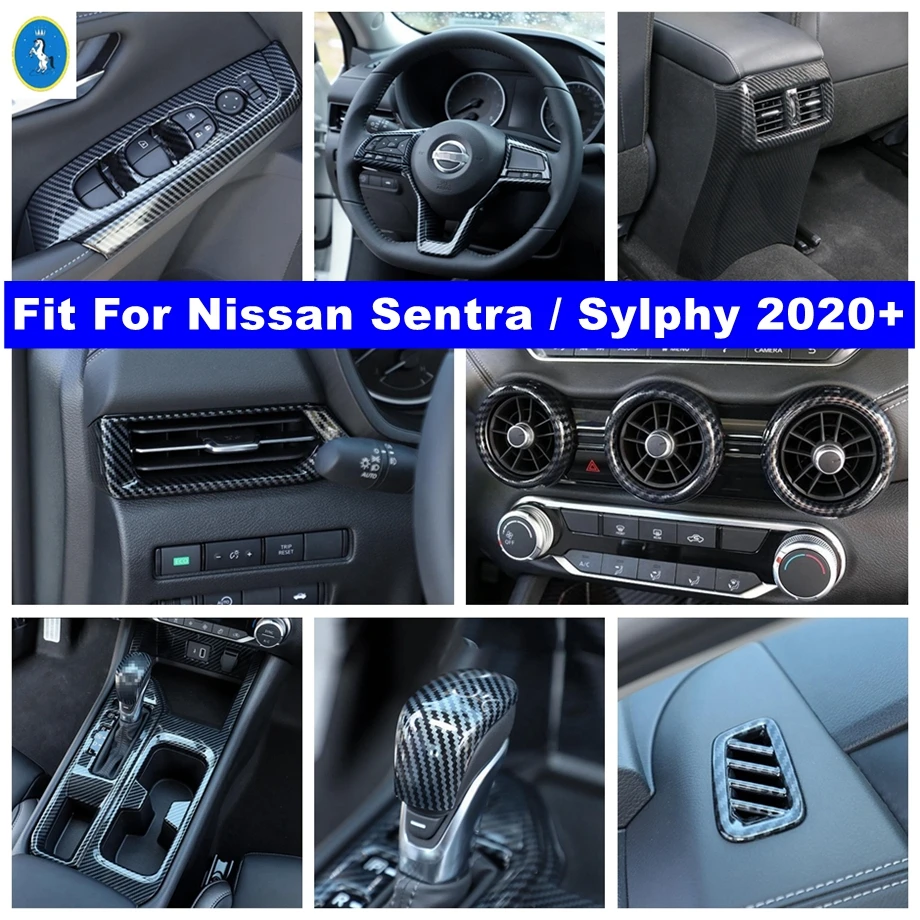 

Air AC Vent Outlet / Gear Shift Knob / Steering Wheel Cover Trim For Nissan Sentra / Sylphy 2020 - 2023 Carbon Fiber Accessories