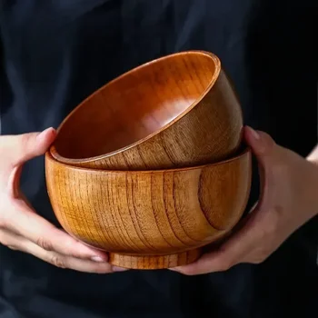 Bol en bois de Style japonais, bol en bois de Jujube, grand bol à soupe rond, bol de riz créatif pour enfants, vaisselle 1