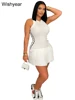 Mini Robe plissée côtelée pour femmes, col rond, sans manches, rayée sur le côté, Sexy, Slim, boîte de nuit, débardeur, Robe d'anniversaire d'été, nouvelle mode