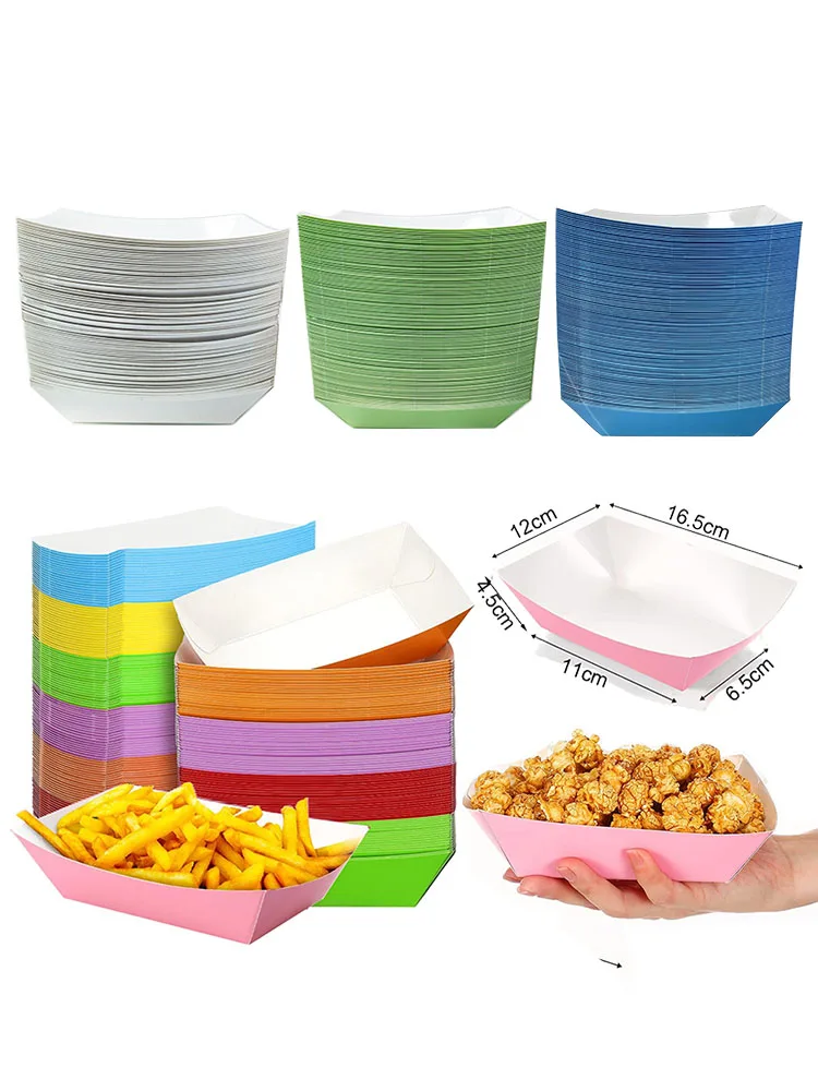 6/12/24PCS Disposable Paper Food Trays – Solid Color Snack Boats for Popcorn, Fries, Na... - SKU DPFT2126 - UGI Packaging
