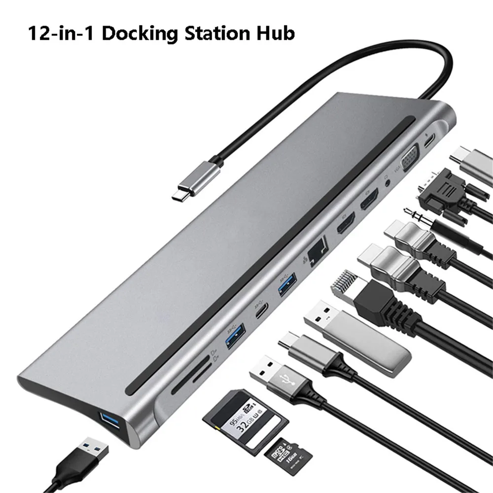 12 in 1 USB Multi-hub Docking Station Type C Multi Hub Extension A HDMI-Compatible RJ45 Pro Adapter Dock for Macbook Mac Laptop - Image 2