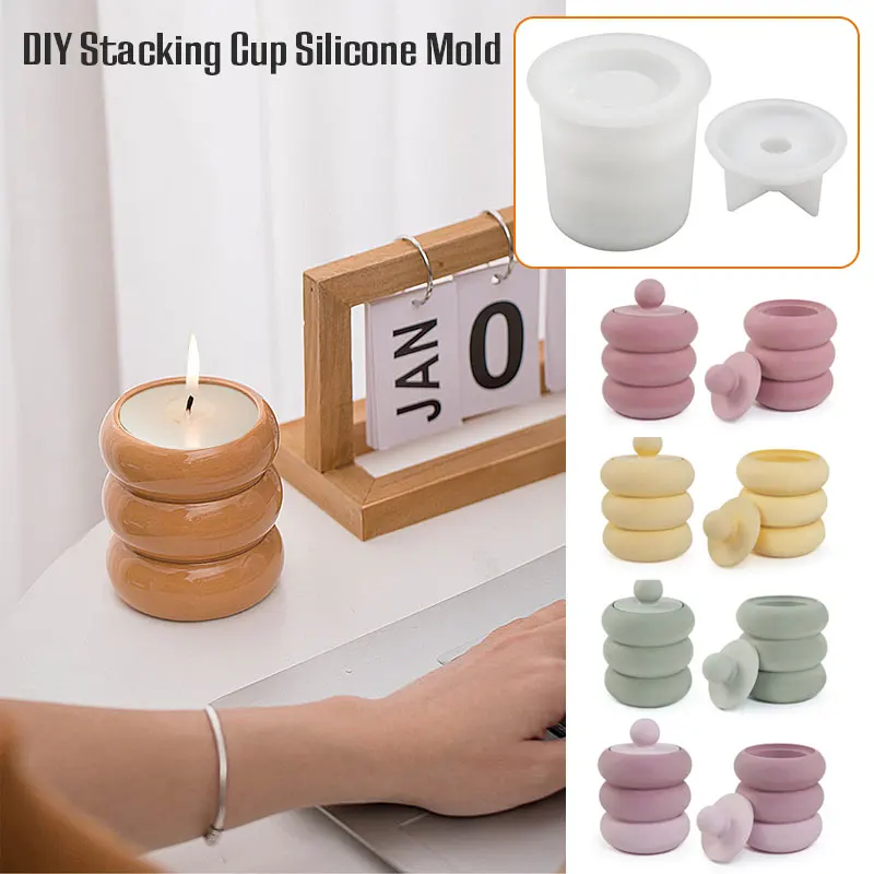 

Candle Jar Silicone Molds with Lid Diy Round Storage Box Minimalist Style Mould Creative Ornament for Home Hotel Decor
