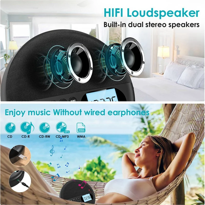 휴대용 블루투스 CD 플레이어, Mp3 Cd 플레이어, 스피커 포함, 충전식 CD 플레이어, ASP LCD 디스플레이, 차량용 AUX 케이블 포함