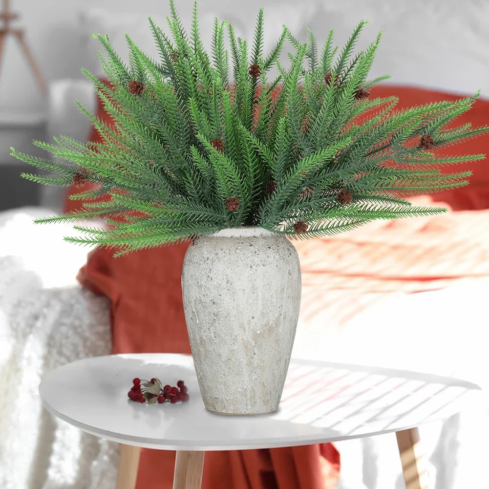Artificial Pine Branches with Pine Cones Plastic for Christmas Home Decoration