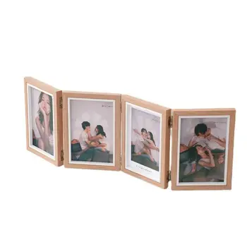 Creativo Cerniera Pieghevole Cornice per Foto Rettangolare in Legno Album da Tavolo Set Doppio/Triplo 6/7/8 Pollici Ritratto Cornice Regalo