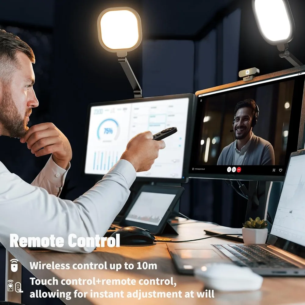 2Pack Video Conference Lighting, Zoom Lighting for Computer with Clamp, 30 Light Modes, Eye Caring Swing Arm Desk Light with Mem